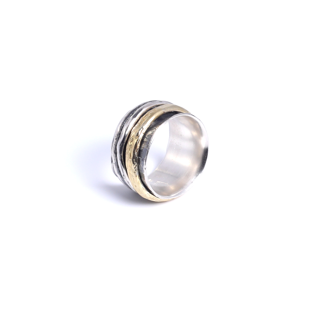 Ring bewegliche Elemente - Silber vergoldet - Handarbeit