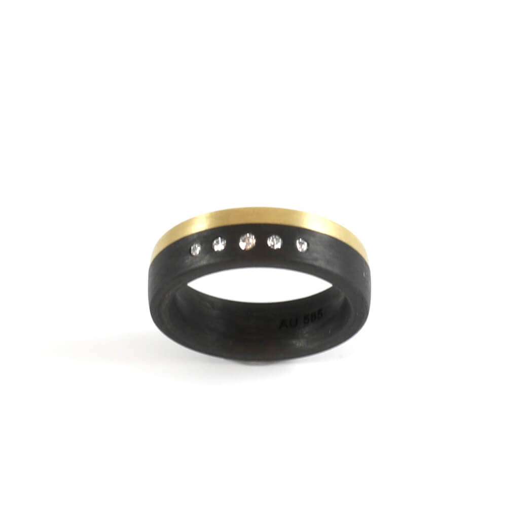 Handarbeit Damenring Partnerring Ring 585/- Gold Carbon Brillanten