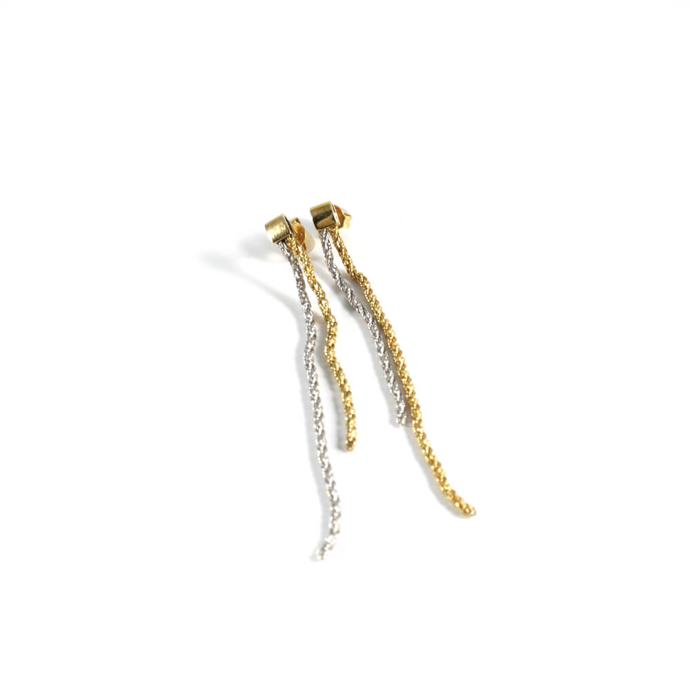 Ohrringe Stecker mit beweglichen Kettchen Bicolor 585/- Weißgold Gelbgold Armband Weißgold